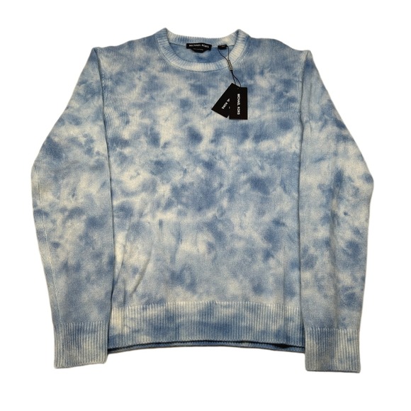 Michael Kors 100% Cashmere Sweater Mens Medium Tie Dye Blue Crew‎ Luxury $498
